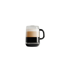 Black Nespresso espresso machine with a glass of layered latte

