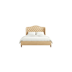 3D render of a stylish beige bed frame with headboard and footboard

