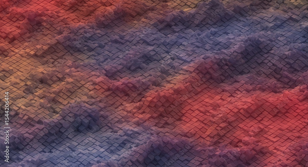Fototapete 3d abstract landscape with geometrical pattern and colorful gradient effect generative terrain surfa