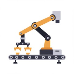 Orange and Black Robotic Arm on Conveyor Belt