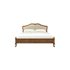 3D render of a stylish beige bed frame with headboard and footboard

