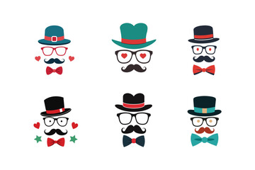 Set of Father's Day Faces with Hats, Glasses, Mustaches, and Bowties Vector art