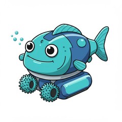 Obraz premium Cute Cartoon Robot Fish with Wheels