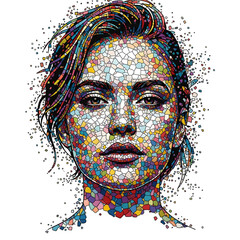 Abstract Vector Portrait Built from Colorful Mosaic Tiles
