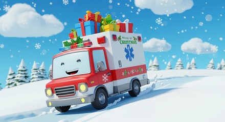 Animated christmas ambulance in snow