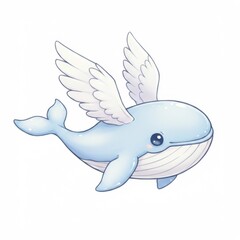Obraz premium Cute Light Blue Whale with Wings Flying