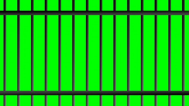 Animation of Closed Jail bars on green screen chroma key Prison bars with doors.