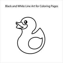 Cute Cartoon Duck – Black and White Line Art for Kids Coloring Page