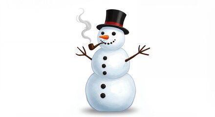 Smiling snowman illustration with smoking pipe