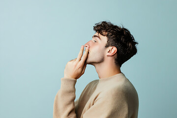 Candid Whispering Gesture, Subtle Forward Lean Pose