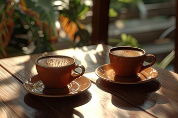 ultra quality image of two cups of coffee on a shared table