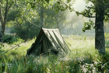 Vibrant Color Visual of Arrangement with Green Tent in Nature