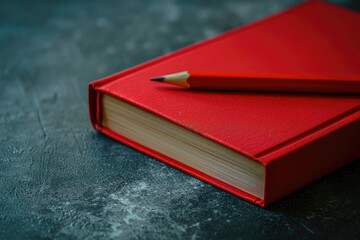 High Definition Picture of a Red Book with a Red Cover and a Pencil on the Left Side