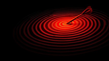 Business Success Goal Target Dart Arrow Hitting Center of Target with Rippling Red Concentric Circles
