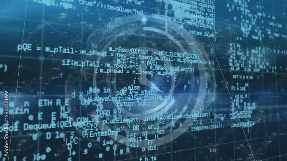 Poster Emerging HUD initiating clockwise rotating concentric code rings, visualizing data flow
