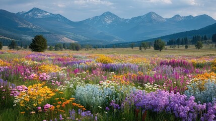 Obraz premium Wildflower Meadow Majesty Colorado Mountains Bloom in Vivid Color.