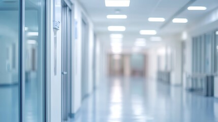 Abstract blur luxury hospital corridor. Blur clinic interior background with defocused effect. Healthcare and medical concept