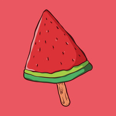 Refreshing Watermelon Popsicle Summer Fruit Treat Illustration