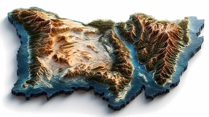 State border of Egypt displayed in photorealistic 3D with detailed textures, natural landforms, and hydrological features; situated in Africa; suitable for maps, textbooks, or tourism illustrations.