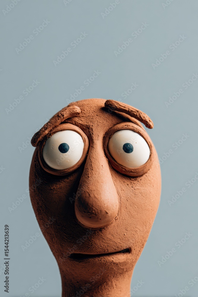 Poster Cloth Character With Wide Eyes Showcasing Emotion Against a Minimal Background in a Creative Display
