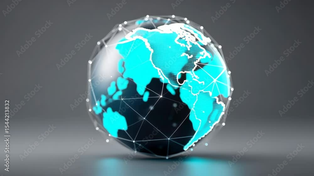 Poster exploring 3d globe digital world and network connections in technology visualization