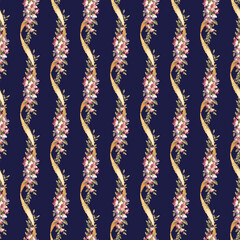 seamless floral stripe with ribbons