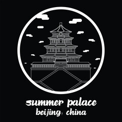 Circle Icon Summer Palace. Vector Illustration
