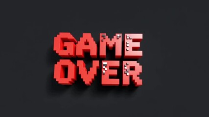 GAME OVER message appears in vibrant red pixelated letters against a stark black background - Powered by Adobe