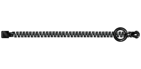 Realistic Black Zipper Isolated On White Background, Zip With Puller Vector Illustration.	