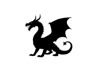 Fototapeta premium Majestic Black Dragon with Yellow Eyes Side Profile Detailed Scales and Horns.