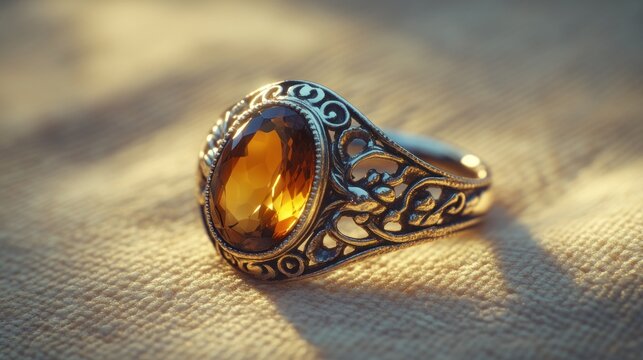 Antique ring, amber gemstone