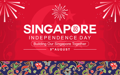Celebrate 60th anniversary of Singapore National Day. Singapore Independence day 2025 with batik elements. best for banner, design, poster, template and social media post.