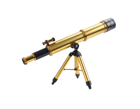 Elegant Gold Brass Refracting Telescope on Tripod.