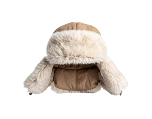 Beige Faux Fur Trapper Hat with Ear Flaps.