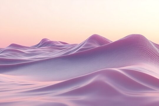 Abstract landscape of pastel hills with wireframe grid, low poly design, sunset hues