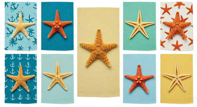 Starfish summer beach sea ocean nautical vacation holiday marine themed card collection design on white background - Powered by Adobe