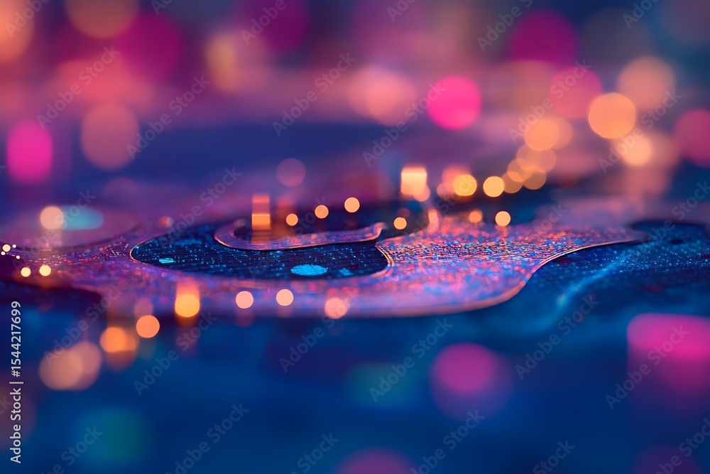 Poster abstract technology circuit board with bokeh lights for futuristic innovation design