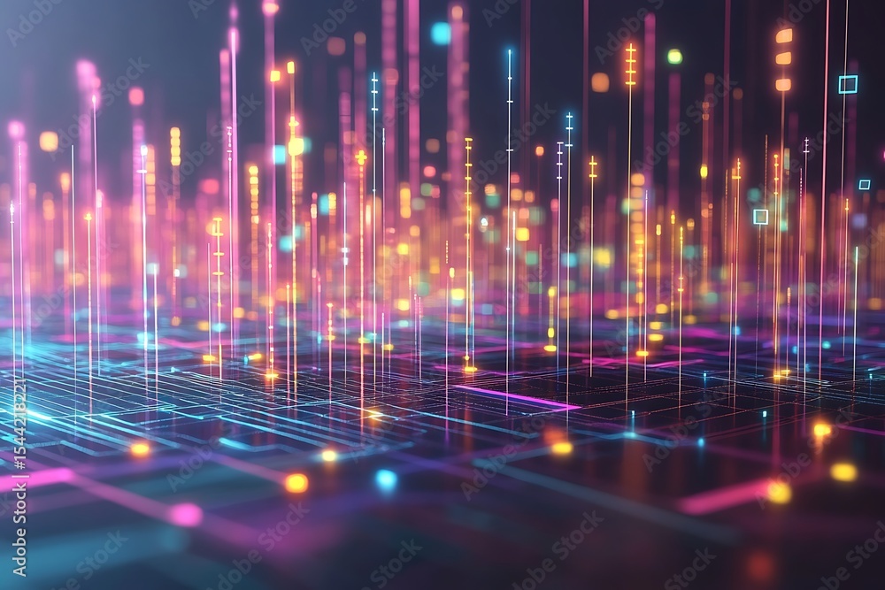 Poster abstract technology background with glowing lines and circuit patterns, data transfer