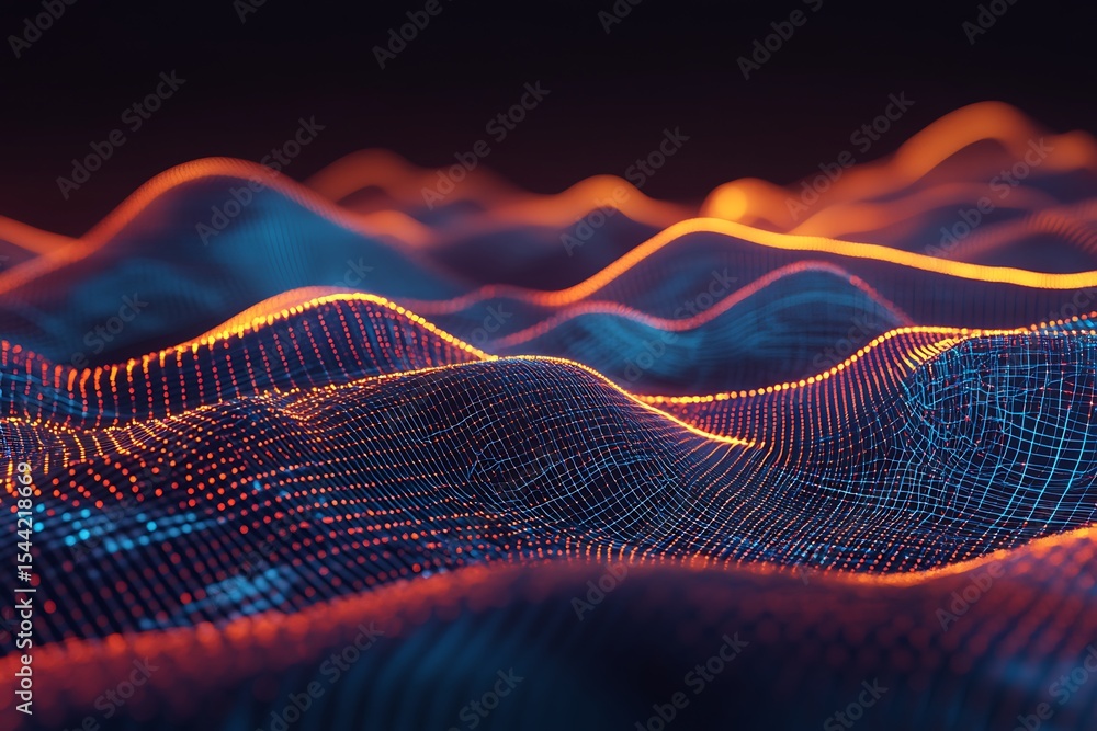 Poster abstract technology background with glowing mesh and lines for digital innovation