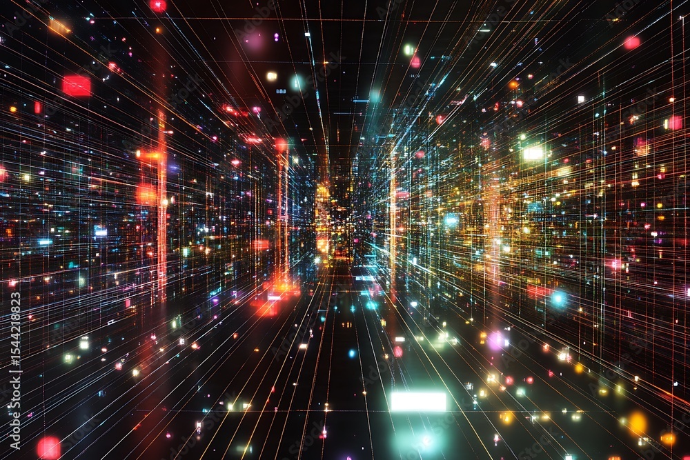 Poster abstract digital network connection with glowing lights and data stream visualization