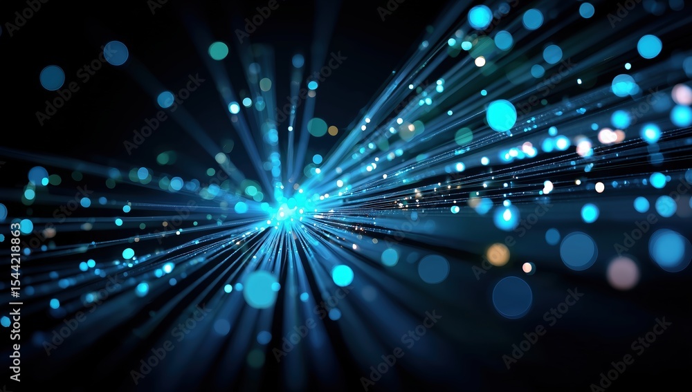 Aufkleber abstract fiber optic communication technology background with glowing blue light rays and bokeh effe
