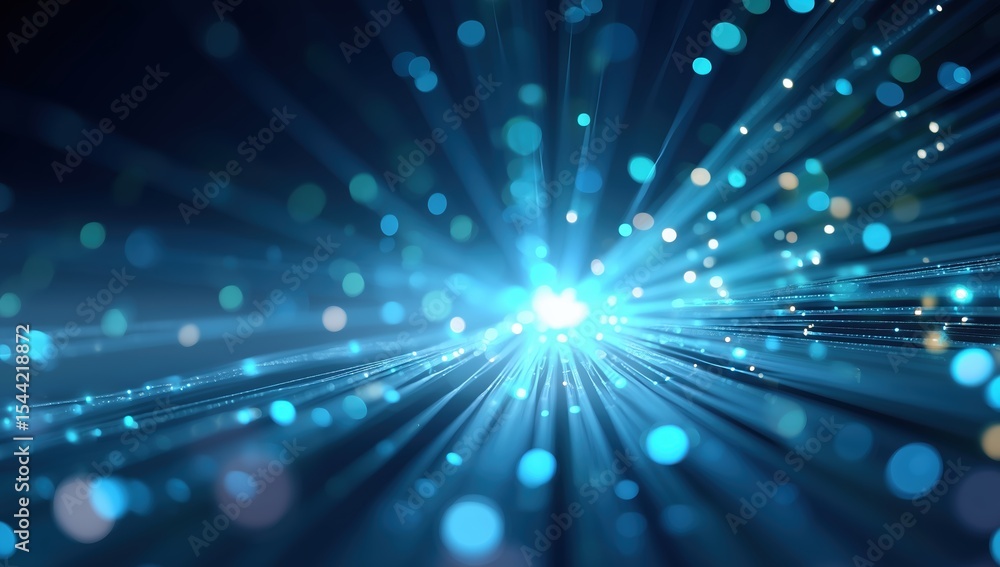 Aufkleber abstract fiber optic communication technology background with glowing blue light rays and bokeh effe