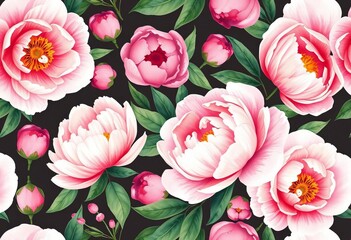 Fototapeta premium Elegant watercolor peony floral seamless pattern, perfect for romantic designs, rose, pastel