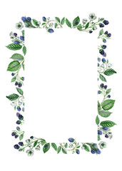 Greeting card template with black berries. Great as housewarming invitation, watercolor moving card, culinary menu or label etc. Cutout on white.	
