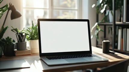 Workspace with mockup blank screen laptop computer.