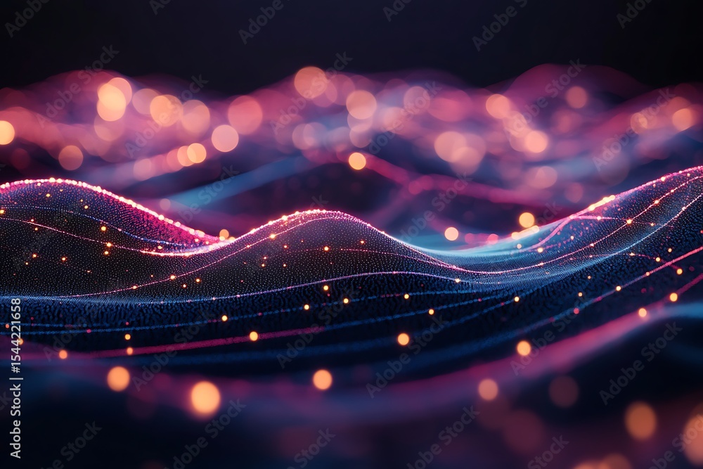 Poster abstract technology background with glowing particles and lines for digital innovation