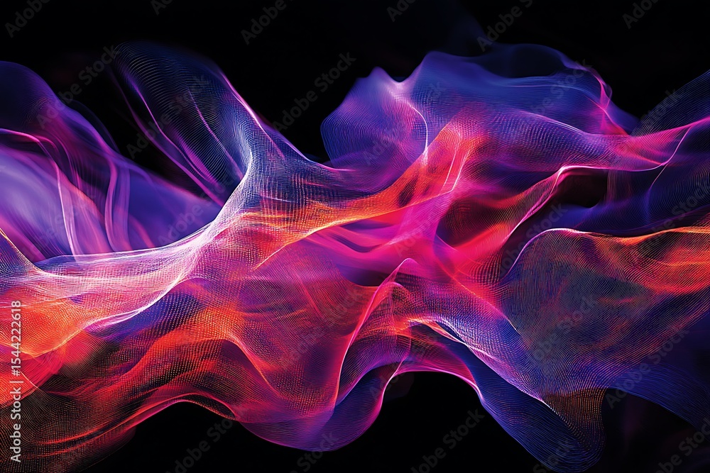 Poster abstract flowing shapes with vibrant colors on black background for modern design elements