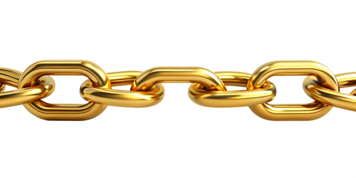 gold golden chain breaking horizontal isolated on white background PNG , AI GENERATED