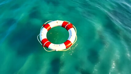 A lifebuoy floating in clear turquoise waters, symbolizing safety and rescue at sea