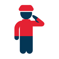 Red And Navy Blue Silhouette Of Person Saluting Patriotic American Independence Day Icon